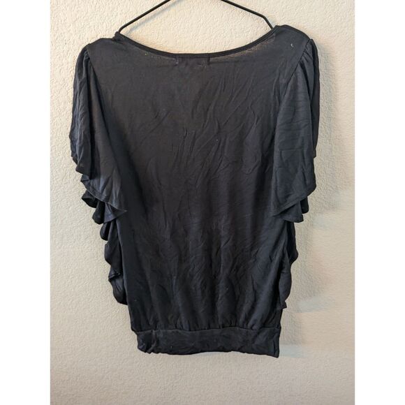 Vintage Y2K Energie Womens Sz L Solid Black Flutter Sleeve Blouse NEW - Picture 3 of 3